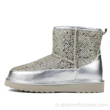 Rhinestone Sheepskin Boots ข้อเท้ารองเท้าบูท